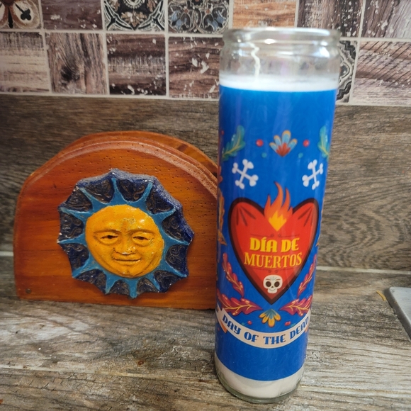 Spiritual Day of the Dead Novena Jar Candles Blue Heart image New - Picture 1 of 4